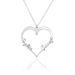 Personalized Heart Necklace with Diamond in Sterling Silver product photo