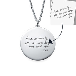 Custom Handwriting Disc Sterling Silver Necklace product photo
