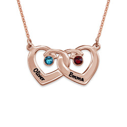 Interlocking Heart Pendant Necklace with Birthstones in Rose Gold Plating product photo