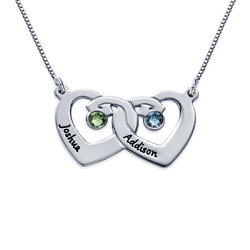 Interlocking Heart Pendant Necklace With Birthstones In 10K White Gold product photo