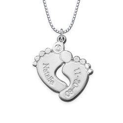 Personalized Baby Feet Necklace in Sterling Silver with Diamonds product photo
