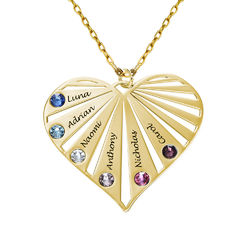 Mom Heart 10k Solid Gold Necklace With Birthstones product photo