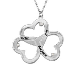 Engraved Three Heart Sterling Silver Necklace with Diamonds product photo
