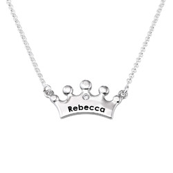 Engraved Silver Crown Necklace with Cubic Zirconia for Girls product photo