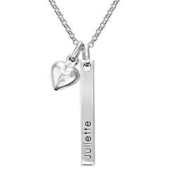 Girl's Engraved Bar Necklace with Heart Pendant in Silver product photo