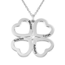 Four Leaf Clover Heart Necklace with Diamond in Silver product photo