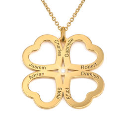 Four Leaf Clover Heart Necklace with Diamond in Gold Plating product photo