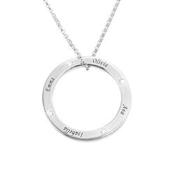 Personalized Ring Family Necklace with Diamonds in Sterling Silver product photo