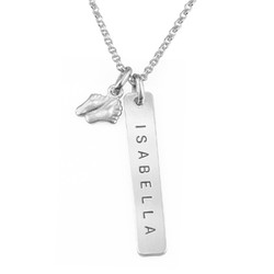 Bar Necklace with Baby Feet Pendant in Sterling Silver product photo