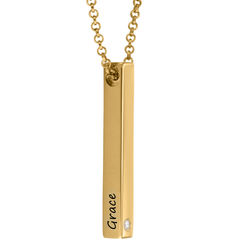 4 Sided Personalized Vertical Bar Necklace In 18k Gold Plated with Diamond product photo