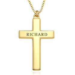 Engraved Cross Pendant Necklace in 18k Gold for Men product photo