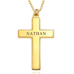 Engraved Cross Pendant Necklace in 18k Gold Vermeil for Men product photo