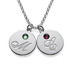 Initial Disc Necklace with Birthstones product photo