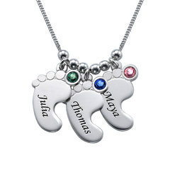 Personalized Multiple Baby Feet Necklace In Sterling Silver product photo