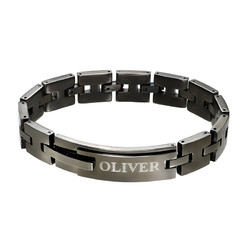 Engraved Men Bracelet in Black Stainless Steel product photo