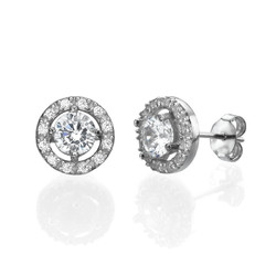 Sterling Silver Round Stud Earrings with Cubic Zirconia product photo