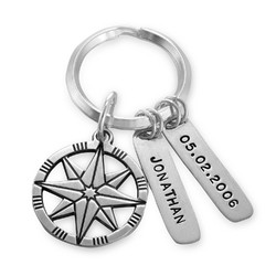 Personalized Compass Keychain in Sterling Silver product photo