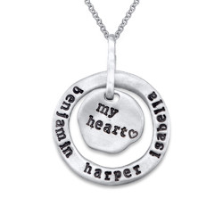 Stamped Family Pendant Necklace with Names Engraved in Silver product photo
