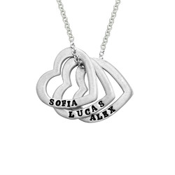 Hand Stamped Heart Necklace with Names in Sterling Silver product photo