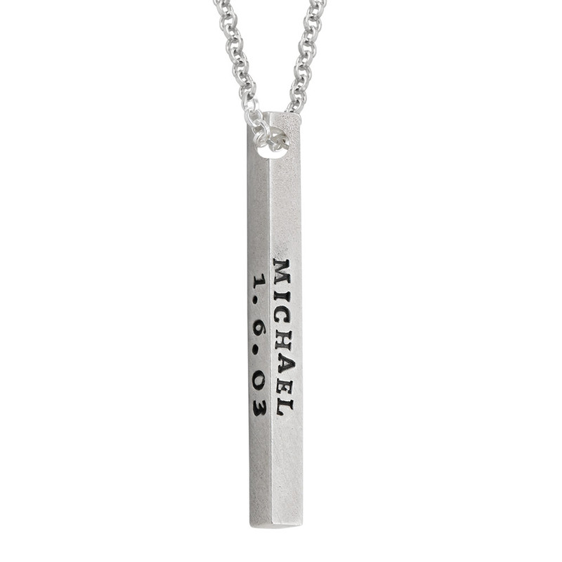 4 Side Engraved Name Bar Necklace in Sterling Silver | Forever My