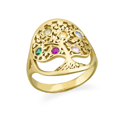 Family Tree Ring with Birthstones in Gold Plating