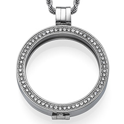 Silver Coin Locket with Cubic Zirconia