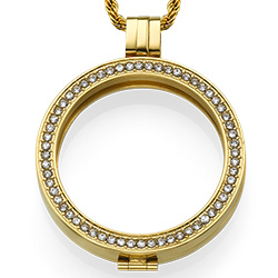 Gold Plated Coin Locket with Cubic Zirconia