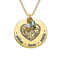 Engraved Heart Family Tree Necklace with Gold Plating