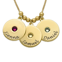 Gold Plated Engraved Discs Necklace with Birthstones